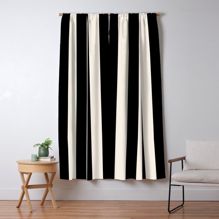 Black And Cream White Vertical Stripes Window Curtain Gallery Image 5