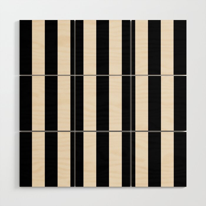 Black And Cream White Vertical Stripes Wood Wall Art Gallery Image 1