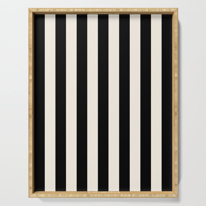 Black And Cream White Vertical Stripes Serving Tray Gallery Image 1