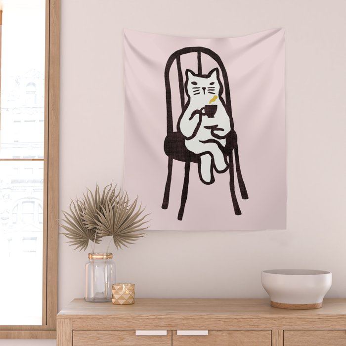Tea time with cat Wall Tapestry Gallery Image 2