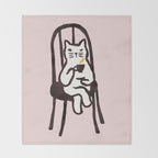 Tea time with cat Throw Blanket Gallery Image 2