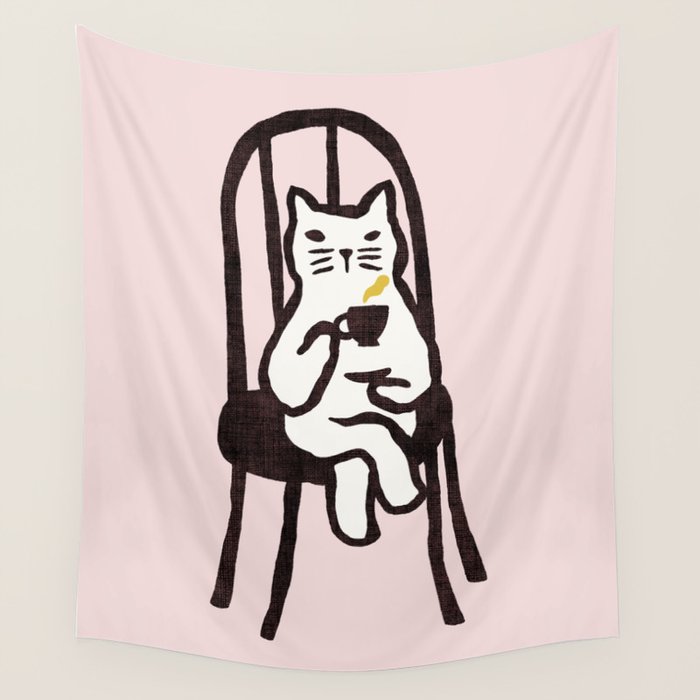 Tea time with cat Wall Tapestry Gallery Image 1
