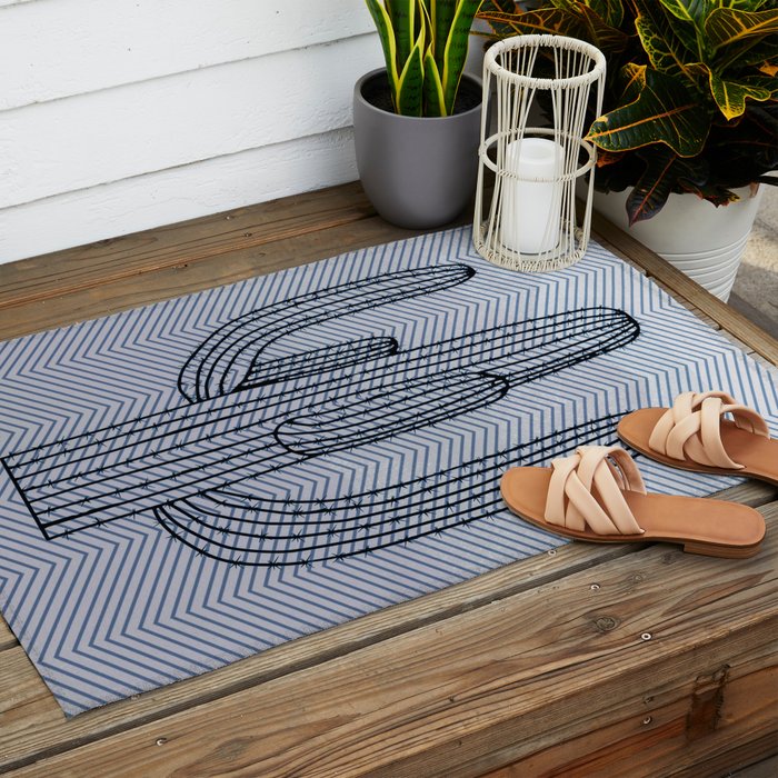 Deserted Cactus - chevron slate Outdoor Rug Gallery Image 2
