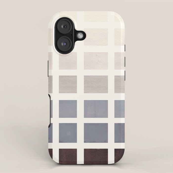 Grey Taupe Watercolor Gouache Geometric Square Matrix Pattern iPhone Case Gallery Image 1