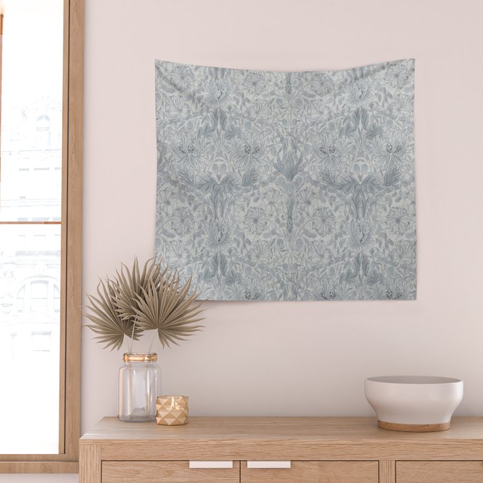 William Morris Honeysuckle & Tulip Cloud Grey Wall Tapestry Gallery Image 2