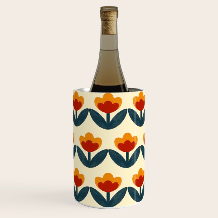 Retro 70s Floral Pattern in Mid-Century Red, Marigold, and Navy  Wine Chiller Gallery Image 1