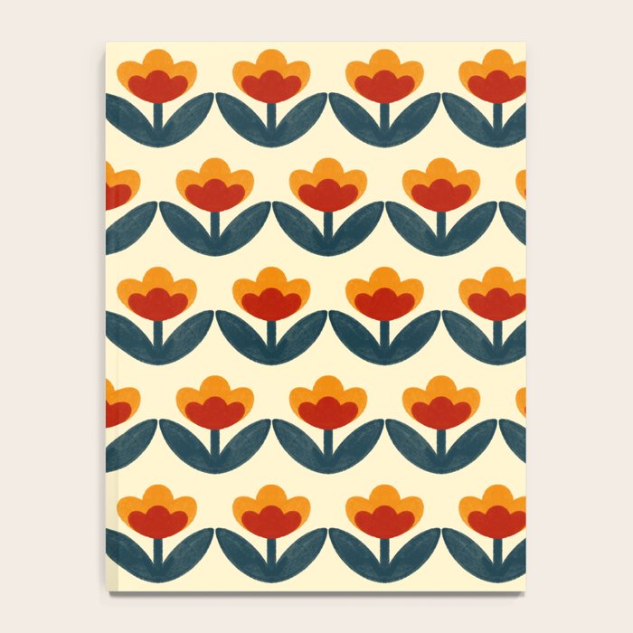 Retro 70s Floral Pattern in Mid-Century Red, Marigold, and Navy  Notebook Gallery Image 4