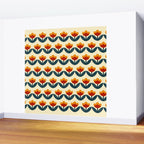 Retro 70s Floral Pattern in Mid-Century Red, Marigold, and Navy  Wall Mural Gallery Image 2