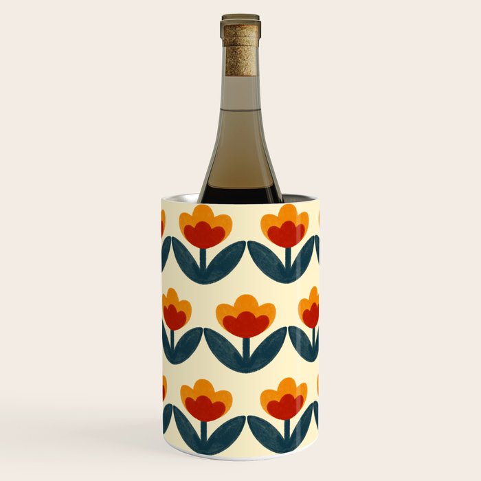 Retro 70s Floral Pattern in Mid-Century Red, Marigold, and Navy  Wine Chiller Gallery Image 2
