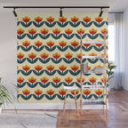 Retro 70s Floral Pattern in Mid-Century Red, Marigold, and Navy  Wall Mural Gallery Image 1