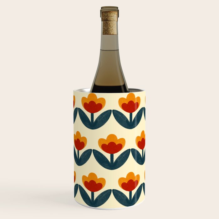 Retro 70s Floral Pattern in Mid-Century Red, Marigold, and Navy  Wine Chiller Gallery Image 3
