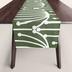 Retro Art, Floral Prints, Dark Green and White Table Runner Gallery Image 1