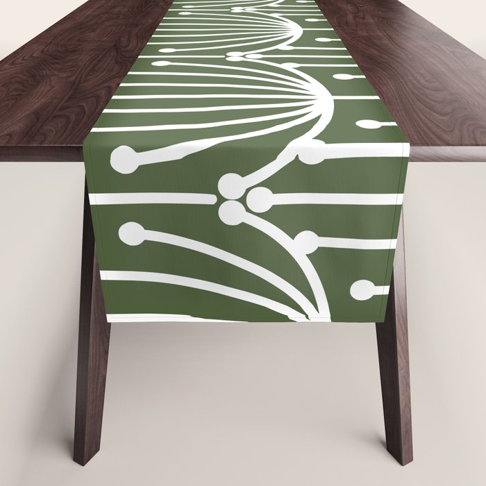 Retro Art, Floral Prints, Dark Green and White Table Runner Gallery Image 1