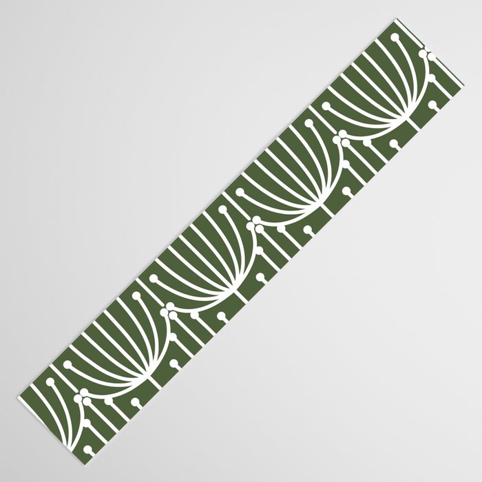 Retro Art, Floral Prints, Dark Green and White Table Runner Gallery Image 3