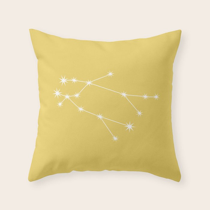Gemini Zodiac Star Constellation Line Art Soft Yellow Throw Pillow Gallery Image 6