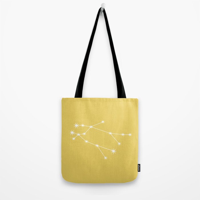 Gemini Zodiac Star Constellation Line Art Soft Yellow Tote Bag Gallery Image 2