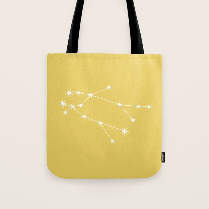 Gemini Zodiac Star Constellation Line Art Soft Yellow Tote Bag Gallery Image 1