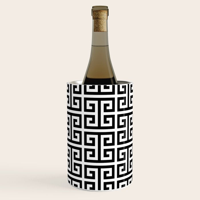 Large Black and White Greek Key Pattern Wine Chiller Gallery Image 1