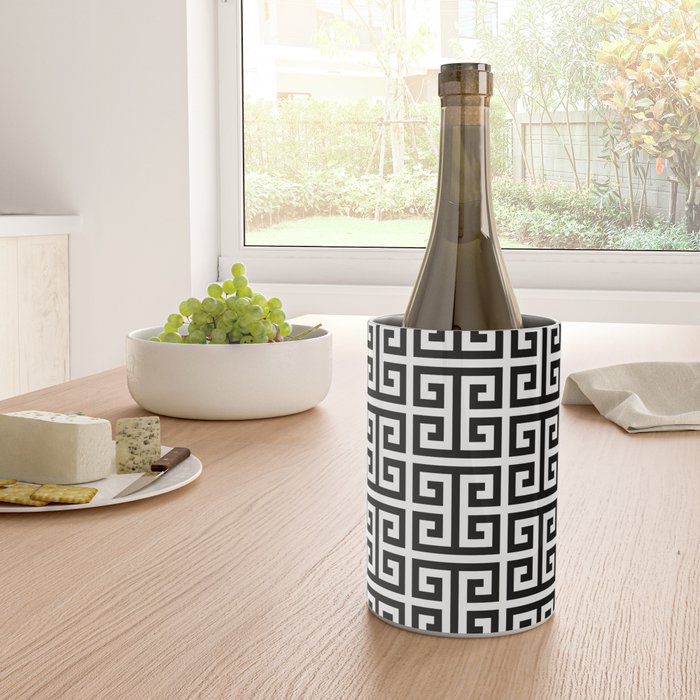 Large Black and White Greek Key Pattern Wine Chiller Gallery Image 4