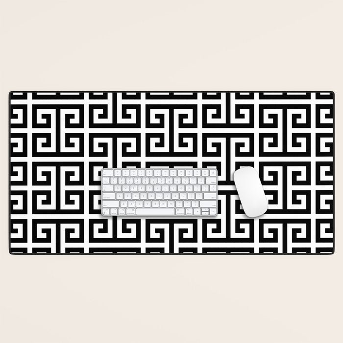 Large Black and White Greek Key Pattern Desk Mat Gallery Image 1