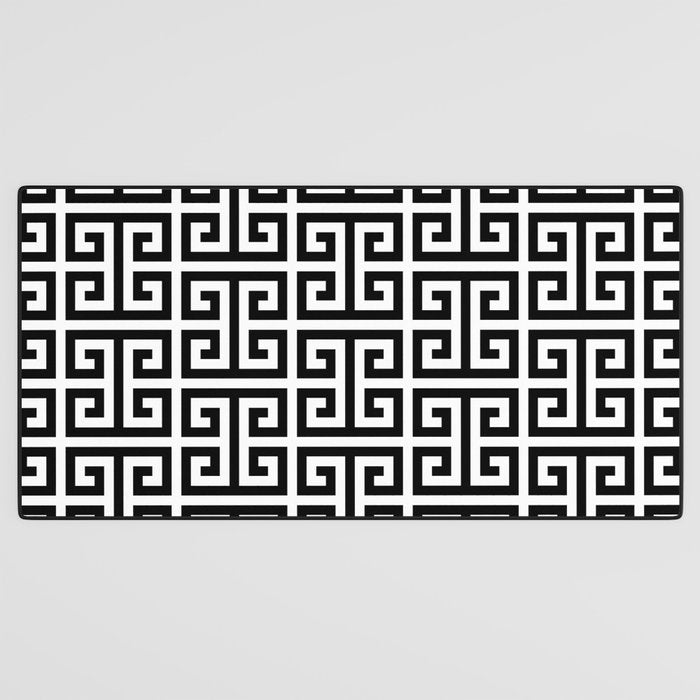 Large Black and White Greek Key Pattern Desk Mat Gallery Image 3