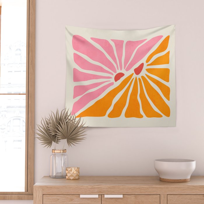 Chantilly & Neon Carrot: Les Fleurs | Flower Market Color Series 09 Wall Tapestry Gallery Image 2