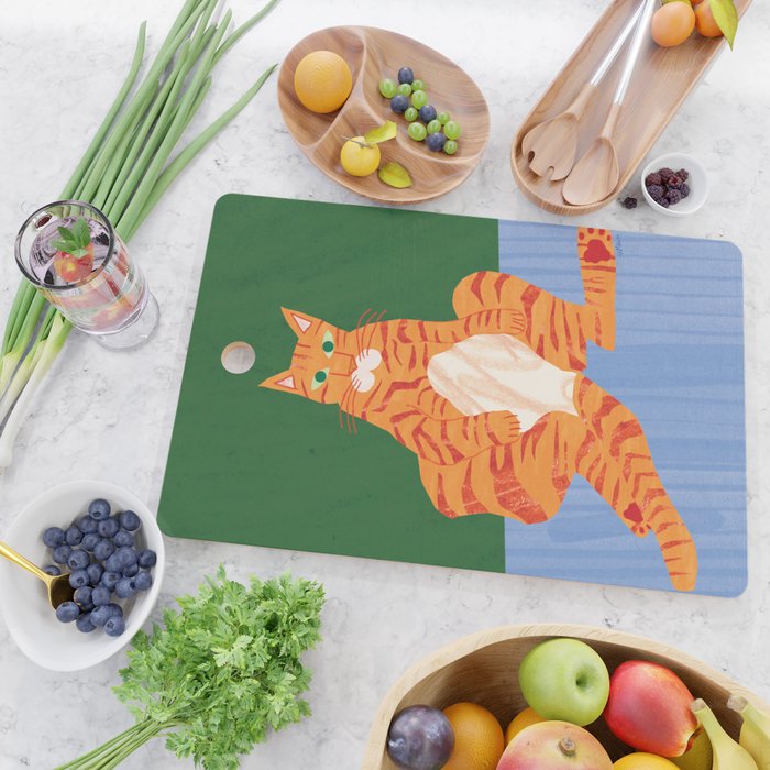 Chill Cat in Orange & Green Cutting Board Gallery Image 2