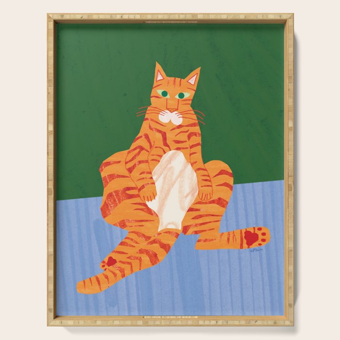 Chill Cat in Orange & Green Serving Tray Gallery Image 1