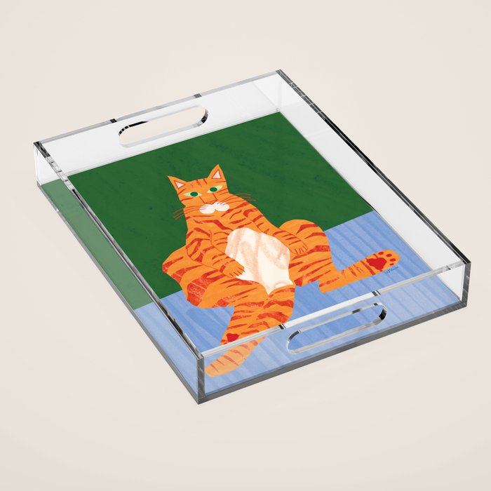Chill Cat in Orange & Green Acrylic Tray Gallery Image 1