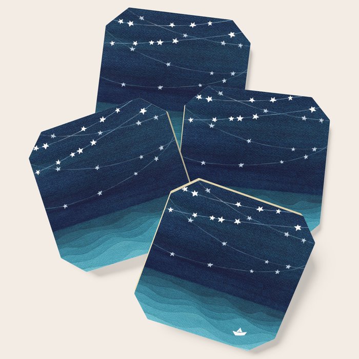 Garlands of stars, watercolor teal ocean Coaster Gallery Image 1