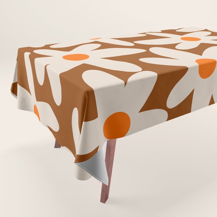 Daisy Time Retro Floral Pattern Brown Orange Beige Tablecloth Gallery Image 1
