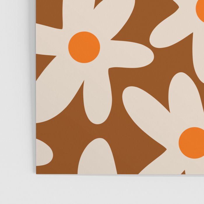 Daisy Time Retro Floral Pattern Brown Orange Beige Poster Gallery Image 3