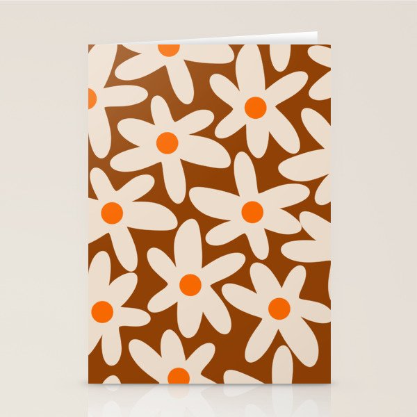 Daisy Time Retro Floral Pattern Brown Orange Beige Stationery Card Gallery Image 2