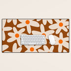 Daisy Time Retro Floral Pattern Brown Orange Beige Desk Mat Gallery Image 1