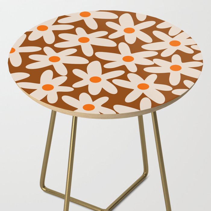 Daisy Time Retro Floral Pattern Brown Orange Beige Side Table Gallery Image 2