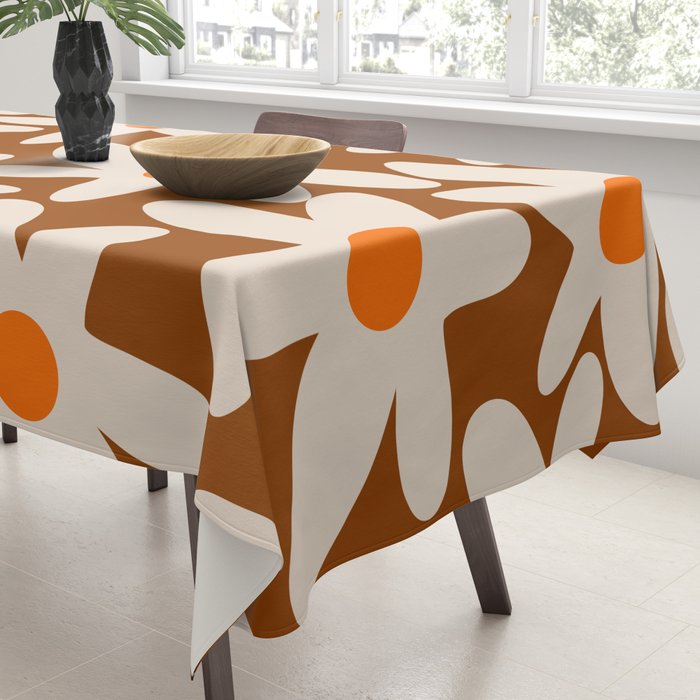 Daisy Time Retro Floral Pattern Brown Orange Beige Tablecloth Gallery Image 3