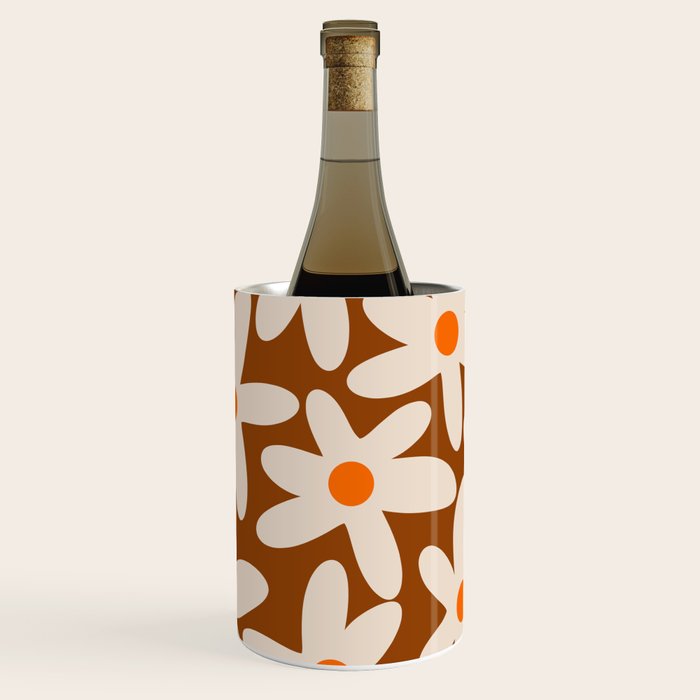 Daisy Time Retro Floral Pattern Brown Orange Beige Wine Chiller Gallery Image 2