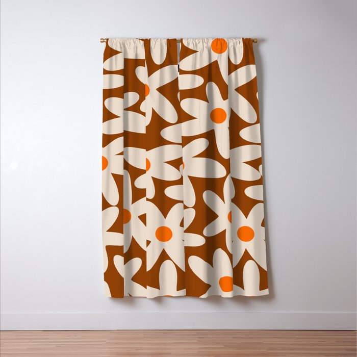 Daisy Time Retro Floral Pattern Brown Orange Beige Window Curtain Gallery Image 3