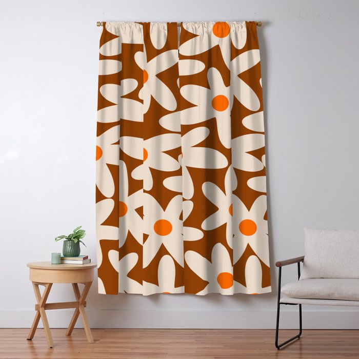 Daisy Time Retro Floral Pattern Brown Orange Beige Window Curtain Gallery Image 5