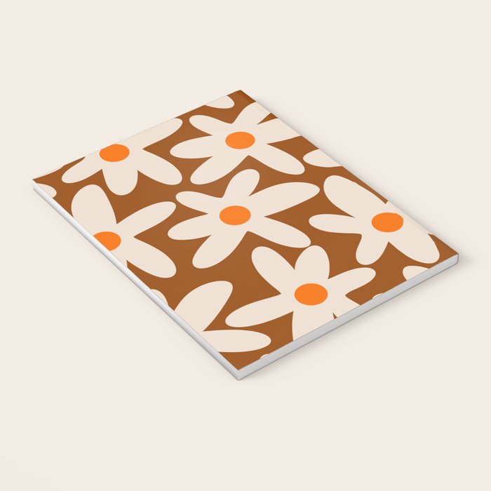 Daisy Time Retro Floral Pattern Brown Orange Beige Notebook Gallery Image 3