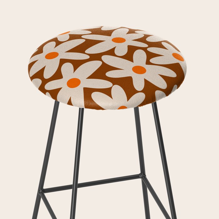 Daisy Time Retro Floral Pattern Brown Orange Beige Stool Gallery Image 2