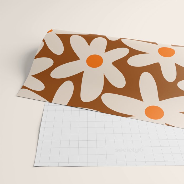 Daisy Time Retro Floral Pattern Brown Orange Beige Wrapping Paper Gallery Image 2