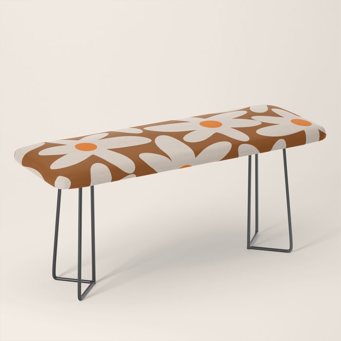 Daisy Time Retro Floral Pattern Brown Orange Beige Bench Gallery Image 1