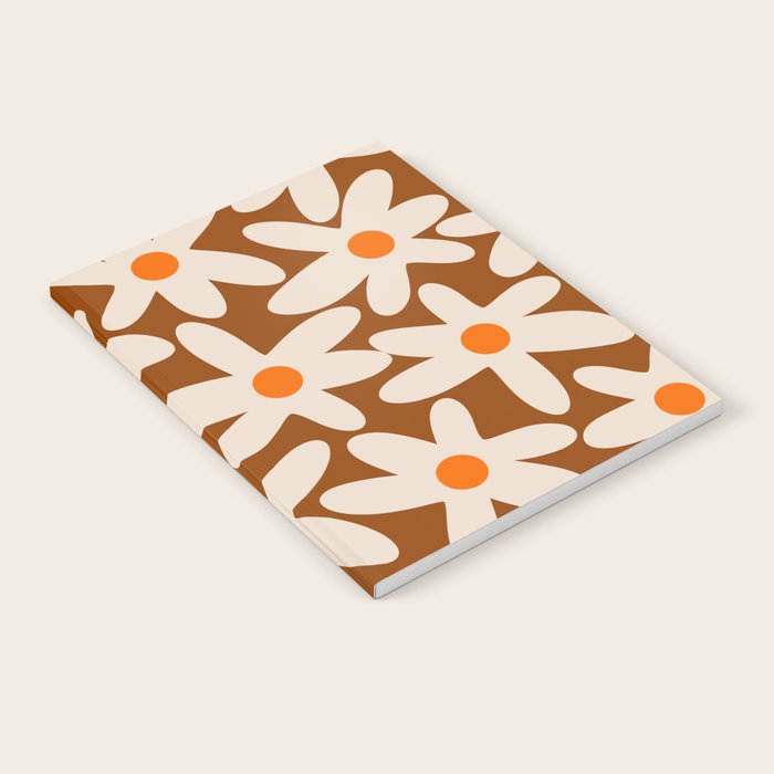 Daisy Time Retro Floral Pattern Brown Orange Beige Notebook Gallery Image 1