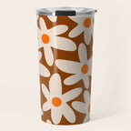 Daisy Time Retro Floral Pattern Brown Orange Beige Travel Mug Gallery Image 1