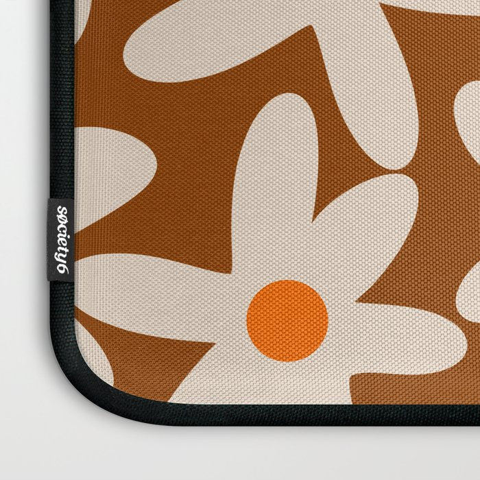 Daisy Time Retro Floral Pattern Brown Orange Beige Laptop Sleeve Gallery Image 3