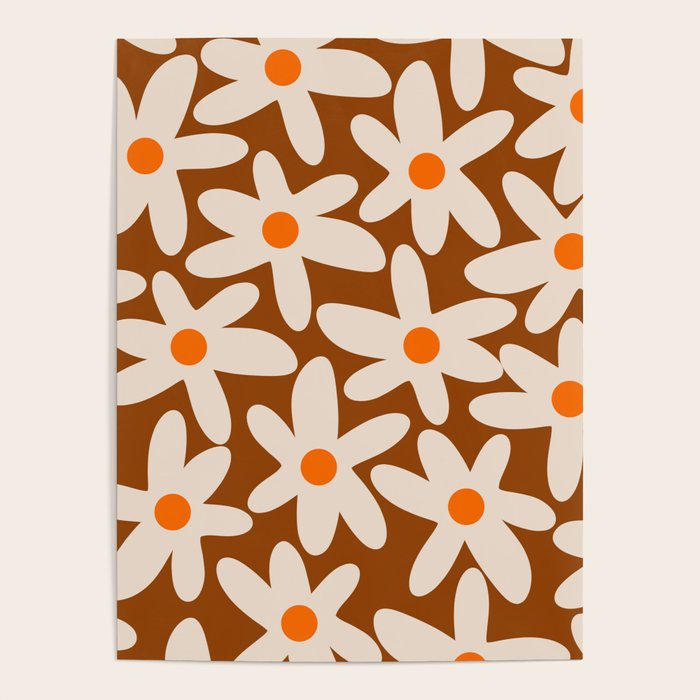 Daisy Time Retro Floral Pattern Brown Orange Beige Poster Gallery Image 4