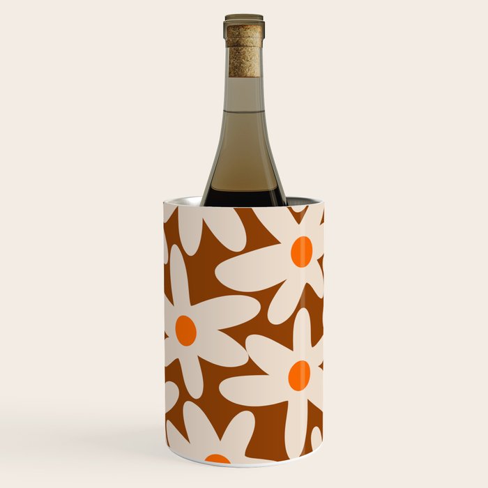 Daisy Time Retro Floral Pattern Brown Orange Beige Wine Chiller Gallery Image 3