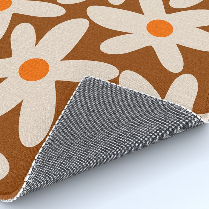 Daisy Time Retro Floral Pattern Brown Orange Beige Rug Gallery Image 4