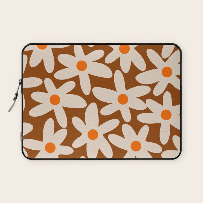Daisy Time Retro Floral Pattern Brown Orange Beige Laptop Sleeve Gallery Image 1